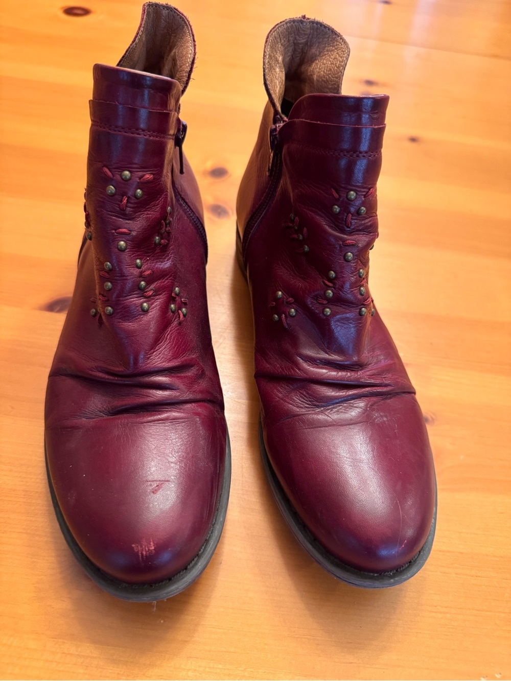 Miz Mooz Wine Red Leather Studded Ankle Boots